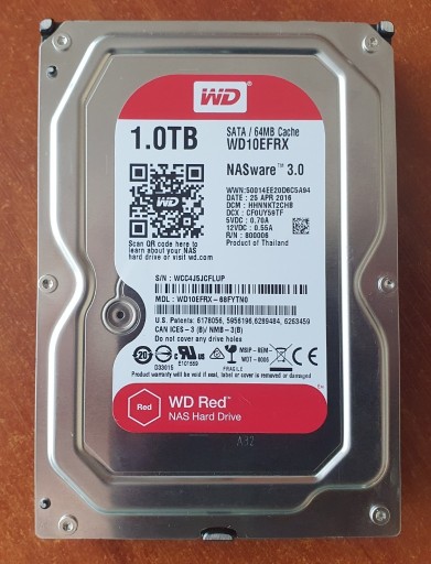 Zdjęcie oferty: DYSK WD RED WD10EFRX 1TB SATA3 64MB NASware 3.5