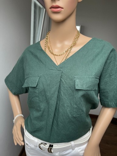 Zdjęcie oferty: Bluzka Oversize z Lnu i Bawełny Szmaragdowa Rozmiar S Lato old money Zara