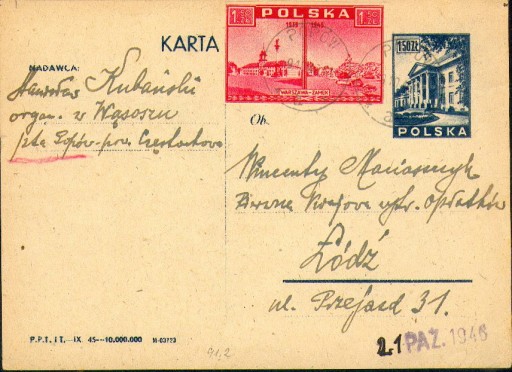 Zdjęcie oferty: 1946 - Agencja Popów (Kłobuck) - Cp 95 