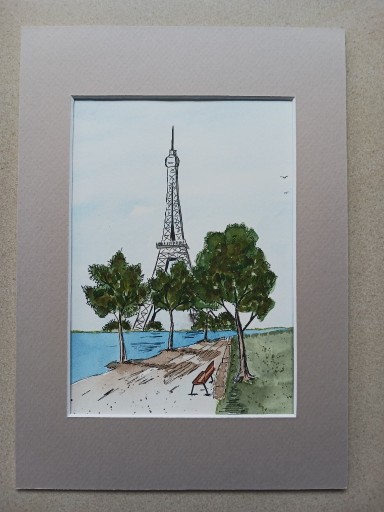 Zdjęcie oferty: Akwarelka akwarela "Cichy Paryż" Hand Made 19 x 26