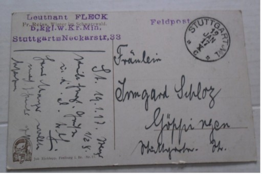 Zdjęcie oferty:  FELDPOST Leutnant Fleck Pieczątka 1917r Stuttgart