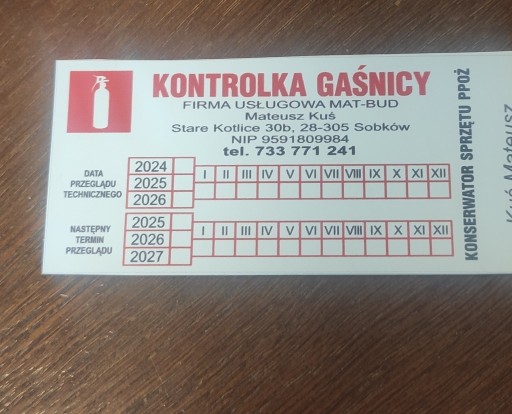 Zdjęcie oferty: Legalizacja gaśnic, naklejka, kontrolka 10 szt.