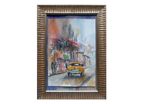 Zdjęcie oferty: Obraz akwarelowy ręcznie malowany "Miasto"+rama