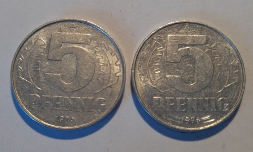 Zdjęcie oferty: Zestaw 2 x 5 pfennig DDR z 1975 mennica A