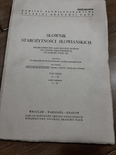 Zdjęcie oferty: Słownik starożytności słowiańskich tom 3 L-O L-M