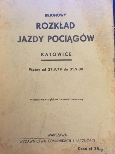 Zdjęcie oferty: Rejonowy Rozkład Jazdy Pociągów Katowice 1979/1980