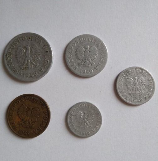 Zdjęcie oferty: Zestaw 5 monet z 1949 50 gr 20 gr 10 gr 5 gr 2 gr