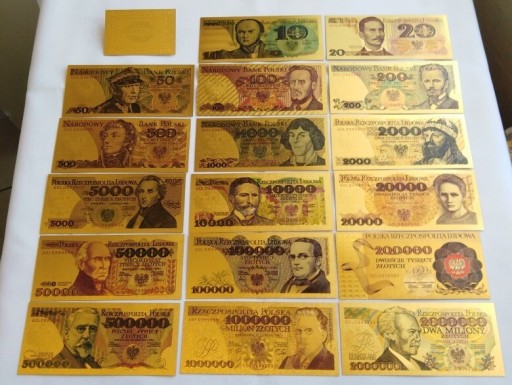 Zdjęcie oferty: BANKNOTY POZŁACANE 24K - PRL - KOMPLET 17 sztuk!!!