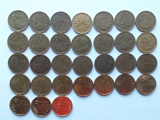 Zdjęcie oferty: Zestaw monet 5 gr groszy 1990 - 2023 - obiegowe