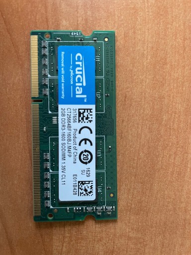 Zdjęcie oferty: Pamięć DDR3 SODIMM 2GB Crucial