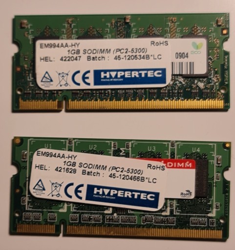 Zdjęcie oferty: Pamięć RAM do laptopa SODIMM 1GB PC2-5300 - 2 szt