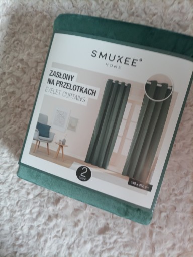 Zdjęcie oferty: 2x zasłony zielone aksamitne welurowe na kółkach przelotkach Smukee  