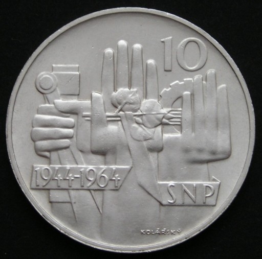 Zdjęcie oferty: Czechosłowacja 10 koron 1964 - SNP - srebro