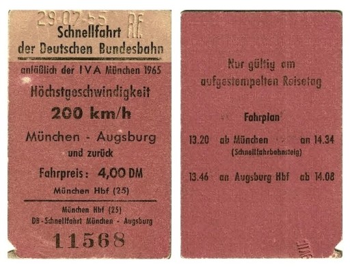 Zdjęcie oferty: stary bilet kolejowy Monachium – Augsburg DB 1965