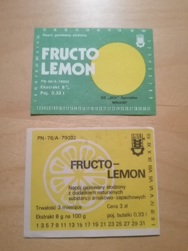 Zdjęcie oferty: Etykiety Fructo lemon GS SCh Zgorzelec 