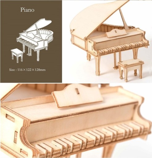 Zdjęcie oferty: Drewniane puzzle 3D fortepian. Robotime 74 el.