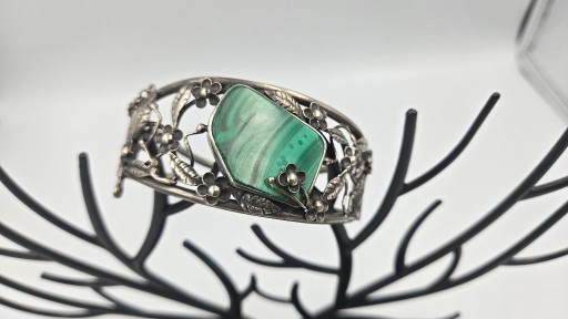 Zdjęcie oferty: Bransoletka srebrna vintage malachit uralski Art Nouveau