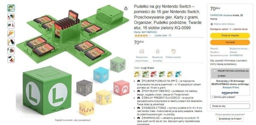 Zdjęcie oferty: Pudełko na 16 gier Nintendo Switch zielone Luigi 