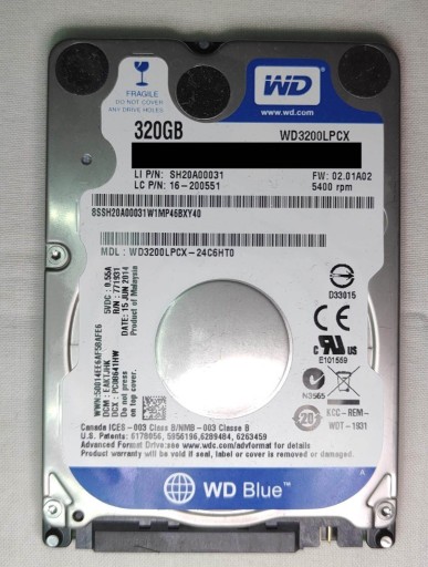 Zdjęcie oferty: Dysk twardy HDD 2.5" WD 320GB WD3200LPCX 850h