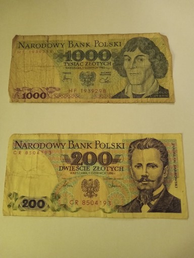 Zdjęcie oferty: 2 Banknoty PRL 1000 zł ( HF) i 200 zł (CR) 