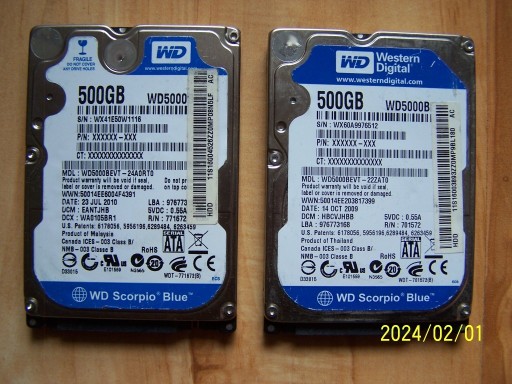 Zdjęcie oferty: Pakiet dysków 2,5" WD5000BEVT 500GB  SATA