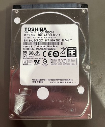 Zdjęcie oferty: Dysk twardy Toshiba MQ01ABD050 500GB SATA II 2,5"