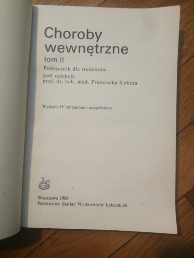 Zdjęcie oferty: Choroby wewnętrzne tom II 1982r Unikat