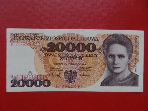 Zdjęcie oferty: 20000 zł Skłodowska 1989 seria R aUNC