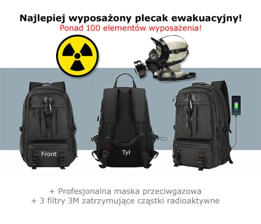 Zdjęcie oferty: Plecak ewakuacyjny i 100 elementów + maska pgaz