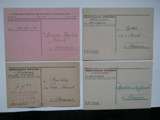 Zdjęcie oferty: Chrzanów Ubezpieczalnia Społeczna 4 szt 1948-1950