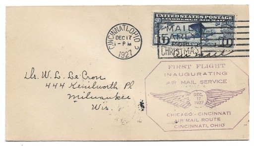 Zdjęcie oferty: Pierwszy lot, USA, Cincinnati-Chicago 17.12.1927