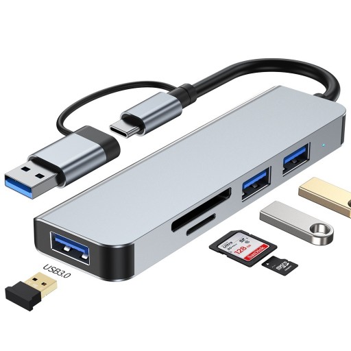 Zdjęcie oferty: HUB ADAPTER PRZEJŚCIÓWKA USB-C 5w1 3xUSB 3.0 czytnik kart microSDHC