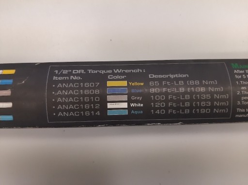 Zdjęcie oferty: Klucz dynamometryczny TOPTUL 1/2" 88 Nm ANAC1607