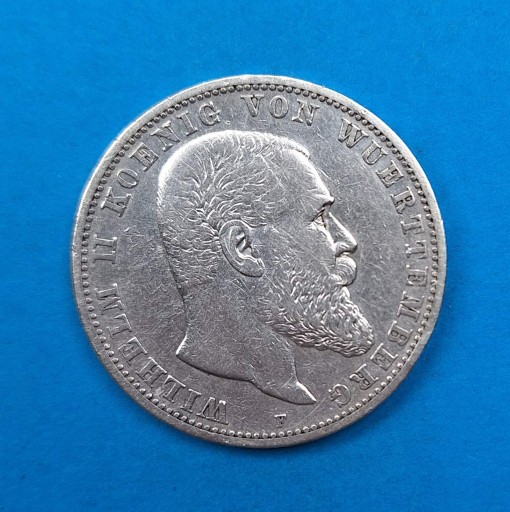 Zdjęcie oferty: Wirtembergia 5 marek 1893, Wilhelm II, Ag 0,900 