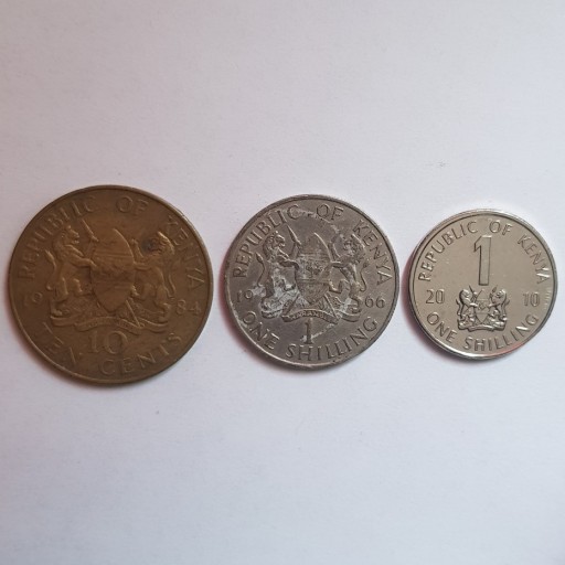 Zdjęcie oferty: Monety Kenia 10 centów 1984, 1 szyling 1966 i 2010