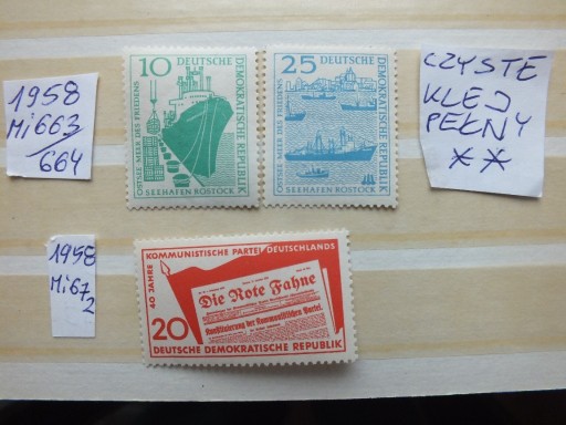 Zdjęcie oferty: 3szt. znaczki Mi663,Mi672 ** Niemcy 1958 DDR NRD