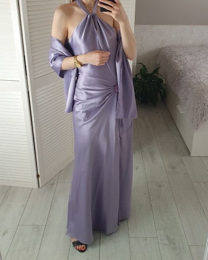 Zdjęcie oferty: Aspeed fioletowa satynowa sukienka maxi 36 S