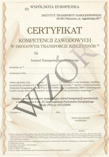 Zdjęcie oferty: Certyfikat Kompetencji Zawodowych Przewóz Osób 