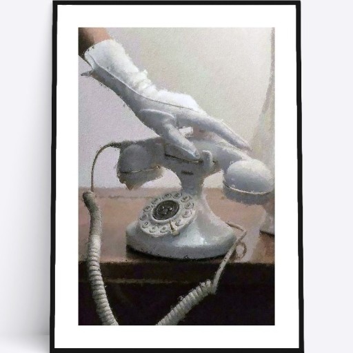 Zdjęcie oferty: A4 Plakat elegancki dłoń na białym telefonie retro