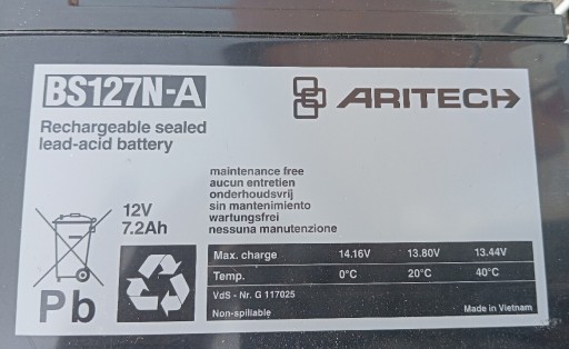 Zdjęcie oferty: Aritech BS127-N akumulator 7ah/12v