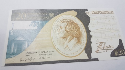 Zdjęcie oferty: Kolekcjonerski banknot 20 zł ,,Chopin,,UNC+FOLDER