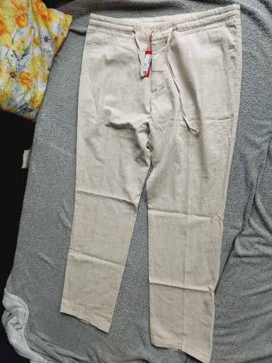 Zdjęcie oferty: Spodnie proste lniane, len 44 xxl kremowe NOWE