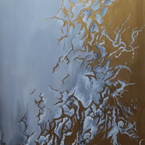 Zdjęcie oferty: Abstrakcja obraz olejny złoto szarość 60x120 cm