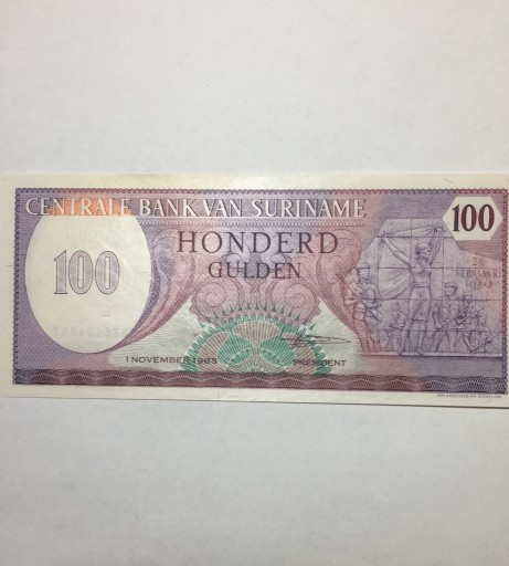 Zdjęcie oferty: 100 Gulden Bank Suriname,1985r , UNC