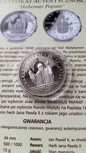 Zdjęcie oferty: Medal Jan Paweł II Habemus Papam