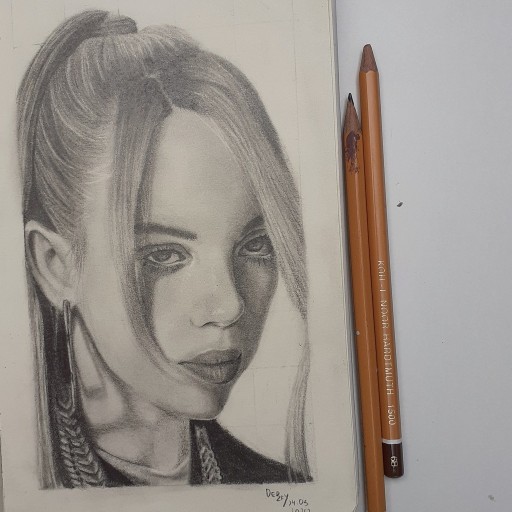 Zdjęcie oferty: Billie Eilish rysunek 12,6 x 20,6 cm ołówek