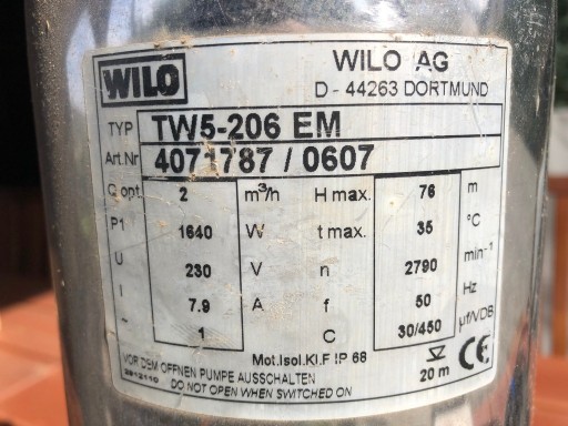 Zdjęcie oferty: Pompa do studni 20m WILO TW5-206 EM