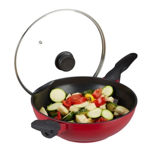 Zdjęcie oferty: Czerwona patelnia wok z pokrywką