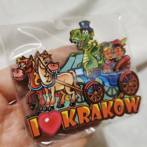 Zdjęcie oferty: Magnes na lodówkę I Love Kraków Smok Karoca Para