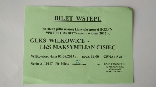 Zdjęcie oferty: Bilet GLKS Wilkowice 